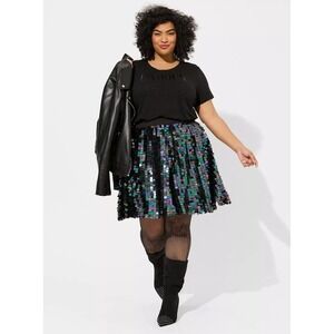 Sequined A-Line Mini Skirt - Iridescent Black